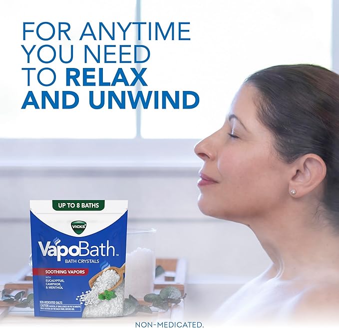 Vicks VapoBath, Bath Crystals, Soothing Non-Medicated Vicks Vapors, Refreshing Aromatherapy with Eucalyptus, Menthol, and Essential Oils, Bath Salts, 24oz