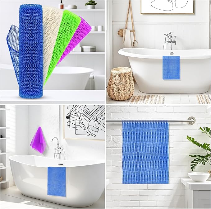 4 Pieces African Net Sponge for Deep Exfoliation – African Net Sponge Authentic, Exfoliating Washcloth, Quick-Drying African Exfoliating Net for Smooth & Glowing Skin(Blue, Green, Purple, White)