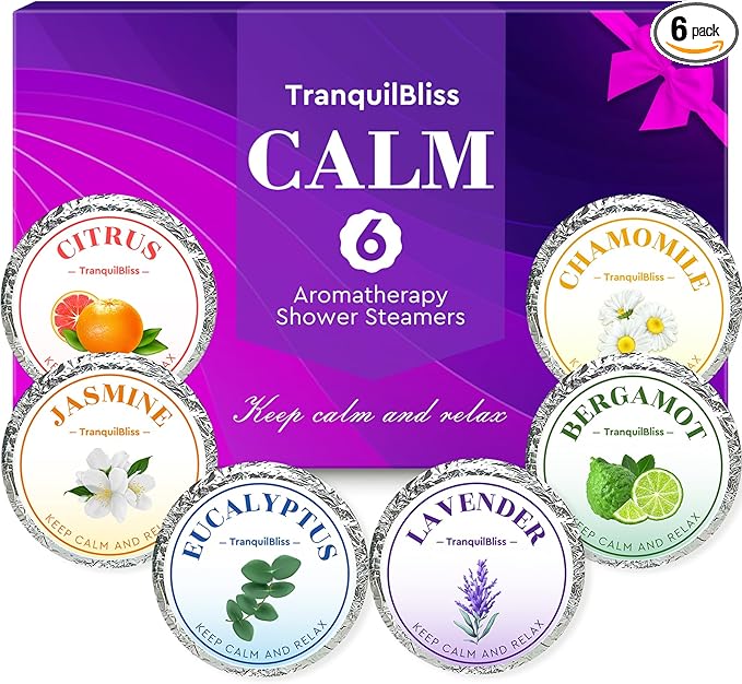 TranquilBliss Shower Steamers, 6 Pack Shower Tablets with Natural Fragrance, Self Care & Relaxation, Mother's Day, Individually Packaged, Valentine's Day Shower Steamers for Women