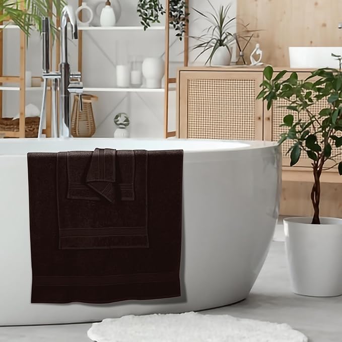 Elvana Home Ultra Soft 6 Pack Cotton Towel Set, Contains 2 Bath Towels 28x55 inch, 2 Hand Towels 16x24 inch & 2 Wash Coths 12x12 inch, Ideal for Everyday use, Compact & Lightweight - Brown