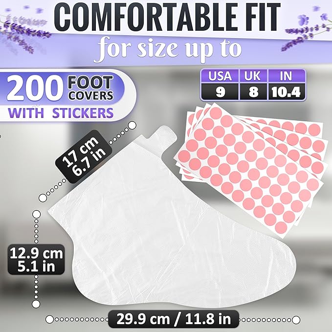 200 Pcs Plastic Socks for Moisturizing Feet – Leak-Proof Foot Gloves for Moisturizing, Ribbed Anti-Slip Design with 200 Stickers for Secure Fit – Paraffin Wax Bags | Self Care & Holiday Gifting