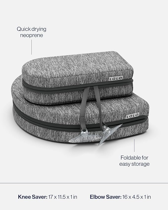 Lalo Knee & Elbow Saver - Foldable Padded Cushions for Bathtime, Quick-Dry, Suction Cups for Stability, Bath Kneeler Rest Set 17 x 11.5 in Knee Pad & 16 x 4.5 in Elbow Pad - Heather Grey