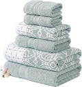 Modern Threads Monroe 6-Piece 100% Cotton Towel Set – Reversible Yarn Dyed Jacquard & Solid – Includes 2 Bath Towels, 2 Hand Towels, 2 Washcloths – Absorbent, Quick Dry, Soft & Durable – Dark Sage