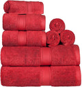 SUPERIOR Egyptian Cotton Pile 8 Piece Towel Set, Includes 2 Bath, 2 Hand, 4 Face Towels/Washcloths, Ultra Soft Luxury Towels, Thick Plush Essentials, Guest Bath, Spa, Hotel Bathroom, Red