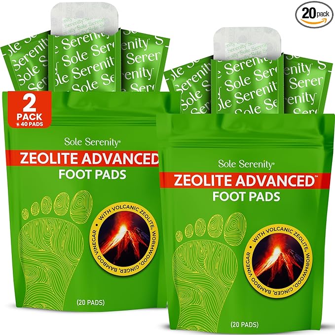 Sole Serenity Foot Pads - Zeolite Mineral, Ginger Root, Wormwood, Bamboo Vinegar, Foot Spa for Achy Feet (2 Pack)