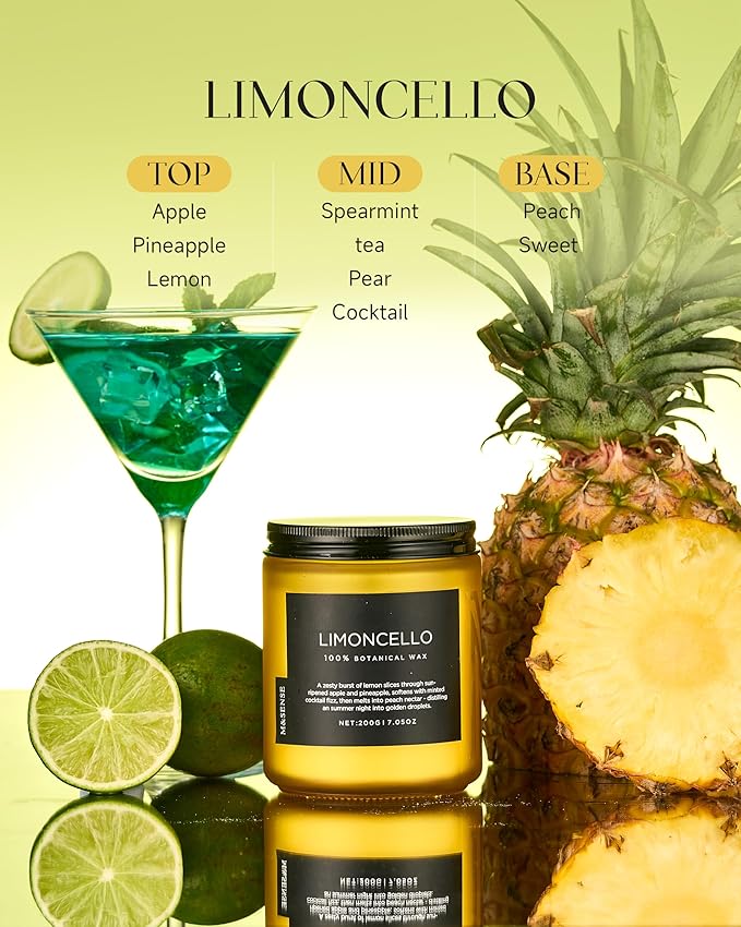 M&SENSE Limocello Summer Scented Candle, 7.05oz 50 Hours Long Lasting Burn Non Toxic Natural Soy Wax Lemon Highly Scented for Home Decor, Relaxing Candle Gifts for Yoga Spa Meditation