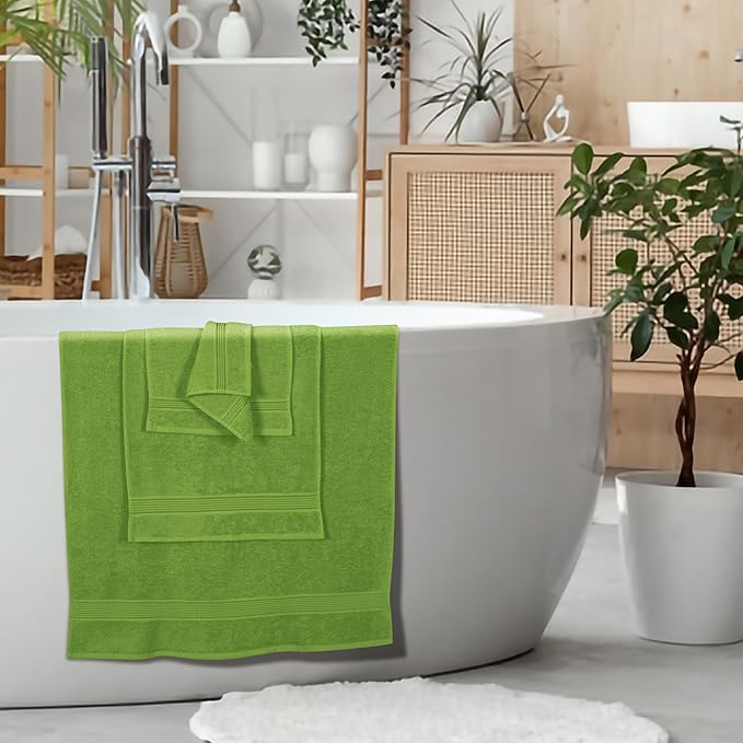 Elvana Home Ultra Soft 6 Pack Cotton Towel Set, Contains 2 Bath Towels 28x55 inch, 2 Hand Towels 16x24 inch & 2 Wash Coths 12x12 inch, Ideal for Everyday use, Compact & Lightweight - Kiwi Green