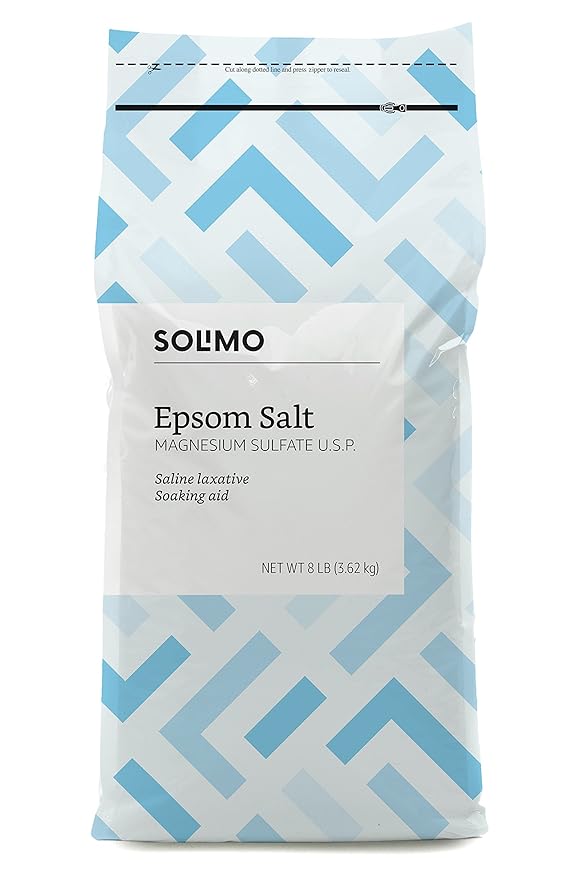Amazon Brand - Solimo Epsom Salt Soak, Magnesium Sulfate USP, Relaxing Bath Soaking Aid, Unscented, 8 Pound, Pack of 3, Resealable Bags