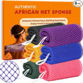 African Net Sponge Authentic, 6 Pieces African Exfoliating Net Sponge Body Back Scrubber Exfoliating Washcloth for Shower Bath for All Types Skin (Black+Purple+Pink+Blue+Olive Green+Gold, 6 Pcs)