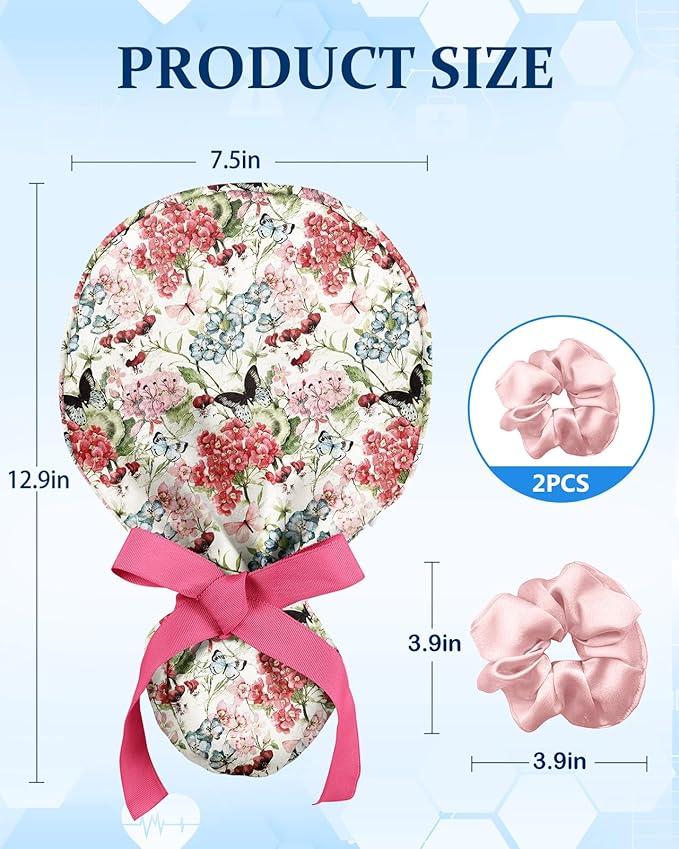 Plifal 100% Cotton Scrub Cap with Buttons-Nurse Cap with Sweatband for Women, Adjustable Working Hat,Satin Lined or Unlined