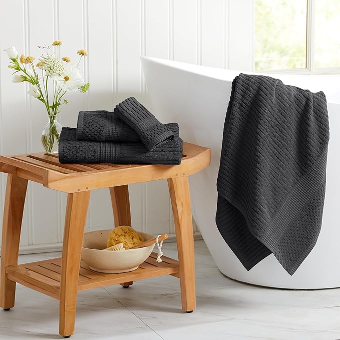Springtree Home 100% Cotton Bath Towel Set of 4 | Super Soft & Absorbent with Quick-Dry Fibers | 4 Bath Towels | Textured and Durable Cotton | Krista Collection - Black Ink