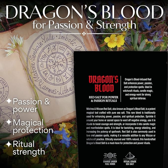 Red Dragon’s Blood Sea Salt for Power, Passion & Protection – Natural Real Salt Ideal for Witchcraft Rituals, Candle Magic & Energy Work – 5 Oz Bag, Witches & Wiccan