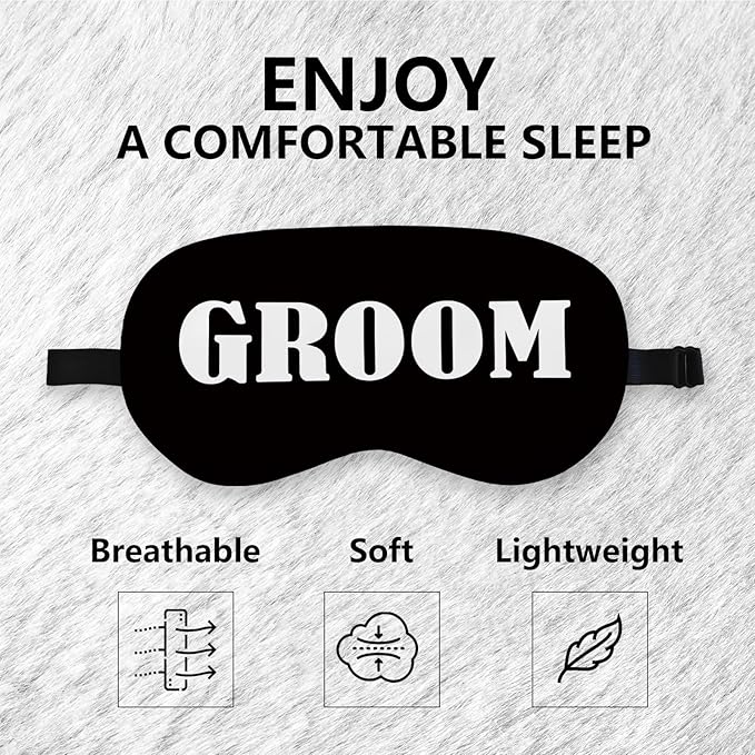Groom Silk Eye Mask for Sleeping, Groom Black Eye Mask,Bachelorette Gifts Blindfold Adjustable Strap Night Sleep Mask for Bride Groom, Engagement Wedding Gifts Sleeping Mask Eye Cover