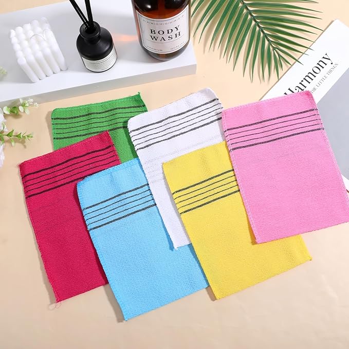 6 PCS Korean Scrub Mitt, Korean Italy Towel Korean Washcloth Exfoliating, Large Exfoliating Gloves Body Scrubber Washcloth for Dead Skin Removal, Home Spa, Multi-Color Set