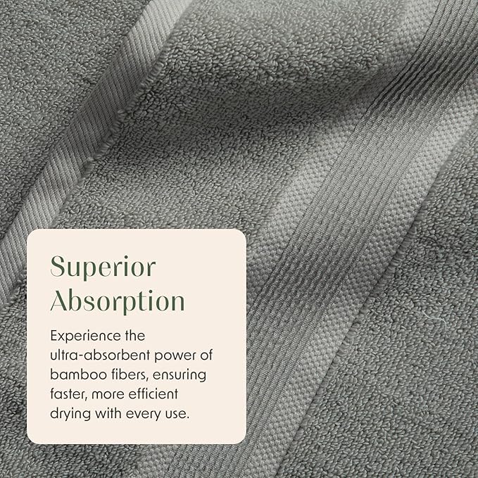 Springtree Home Luxury Bamboo Rayon Bath Towel Set 6 Piece Set | 35% Bamboo Rayon - 65% Cotton | Absorbent Quick-Dry Towels for Bathroom | Oeko-TEX Standard 100 Cotton | Carbon