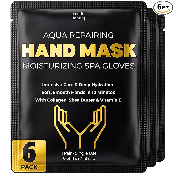 WONDER FAMILY Hand Mask – Moisturizing Gloves for Dry Cracked Hands – Collagen Overnight Hand Masks, Hand Moisturizer Cotton Gloves for Sleeping Alternative, Repairing Treatment for Women & Men