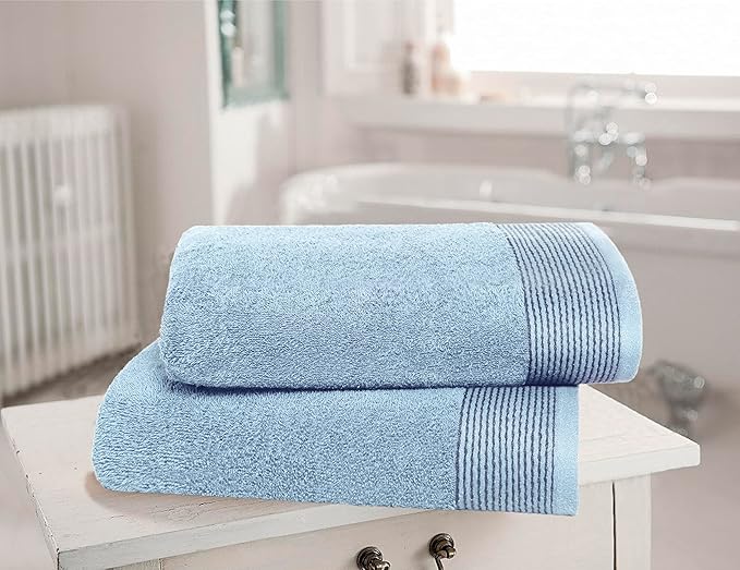 Belizzi Home Ultra Soft 2 Pack Oversized Bath Towel Set 28x55 inches, 100% Cotton Large Bath Towels, Ultra Absorbant Compact Quickdry & Lightweight Towel, Ideal for Gym Travel Camp Pool - Sky Blue