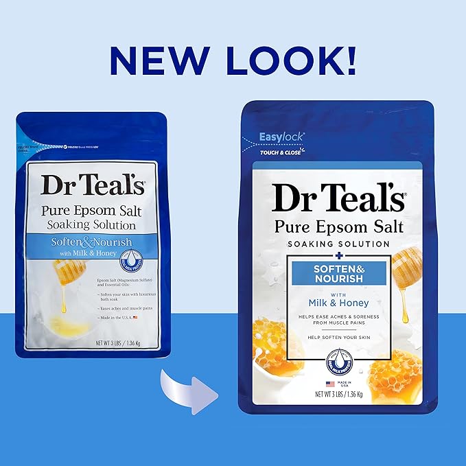 Dr Teal's Epsom Salt Soaking Solution, Soften & Nourish with Milk and Honey, 48 Oz (Packaging May Vary) (Pack of 2)