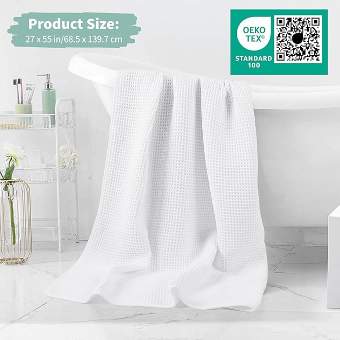 Microfiber Waffle Bath Towels, 4 Pieces, Soft, Absorbent, Fast Drying, Lint Free 430 GSM (White)