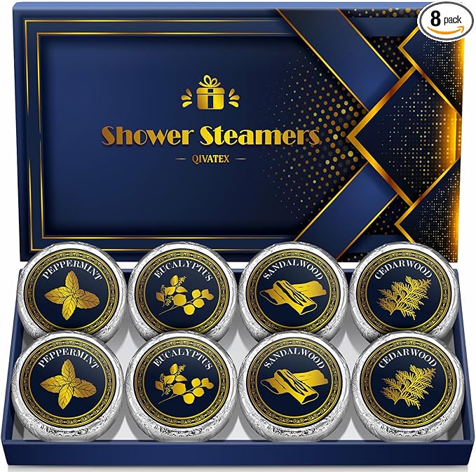 Qivatex Shower Steamers Aromatherapy, Gifts for Men Teen Boys Him, Dad Gifts for Fathers Day, SPA Self Care Relaxation Stress Relief Natural Essential Oils Bath Bombs