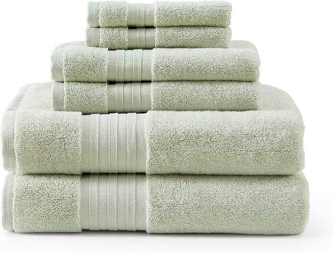 Martha Stewart - Bath Towels, Soft & Absorbent 100% Cotton Towels, Plush 700 GSM, 6-Piece Bathroom Towel Set with Textured Dobby Weave (Skyland Manor Green)