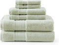 Martha Stewart - Bath Towels, Soft & Absorbent 100% Cotton Towels, Plush 700 GSM, 6-Piece Bathroom Towel Set with Textured Dobby Weave (Skyland Manor Green)
