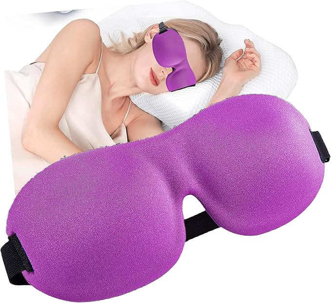 Soft 3D Blackout Sleep Eye Mask 1 Pack for Side Sleepers, Men，Women ，Adjustable Velcro, Night Blindfold,Travel Relaxation (Purple)
