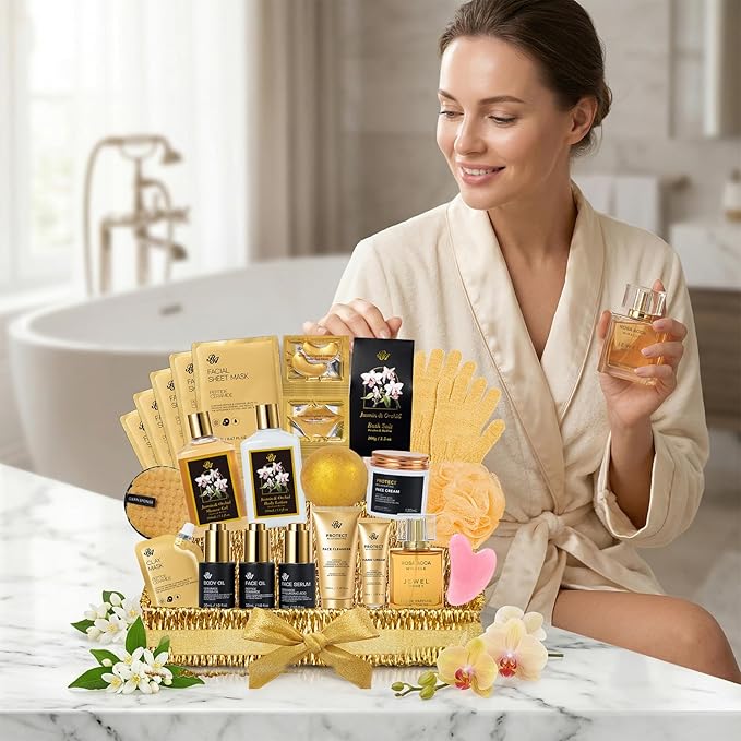 32 Pcs Mother's Day Gifts, Orchid Spa Basket Gift Set for Women, Self-Care Relaxation Kit, Hydrating Face Skin Care Set, Bath & Body Care Set, Birthday, Christmas, Anniversary, Wife, Mom