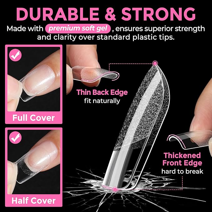 UNA GELLA Short Square Gel Nail Tips 216pcs Short Square Press on Nails Pre-shape Fake Nails for Full Cover Acrylic Nails False Nails For Nail Extension Home DIY Nail Salon 12 Sizes Gelly Tips