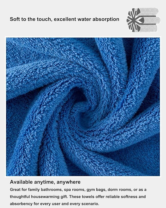 sakano 2-Piece Bath Towel Set - Ultra Soft Highly Absorbent No Fuzz Quick-Dry Microfiber Bath Sheets for Gym, Spa, and Salon -Blue, 28 x 55 inches