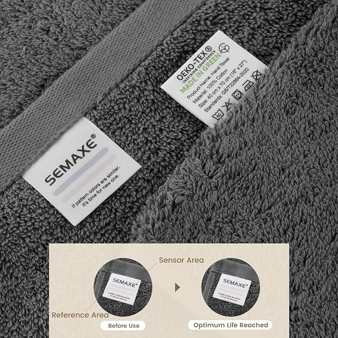 SEMAXE Grey Bath Towel, 100% Cotton Bath Towel with Hanging Loop, 55 x 27 Inch, Soft Absorbent & Quick Dry, for Bathroom & Travel