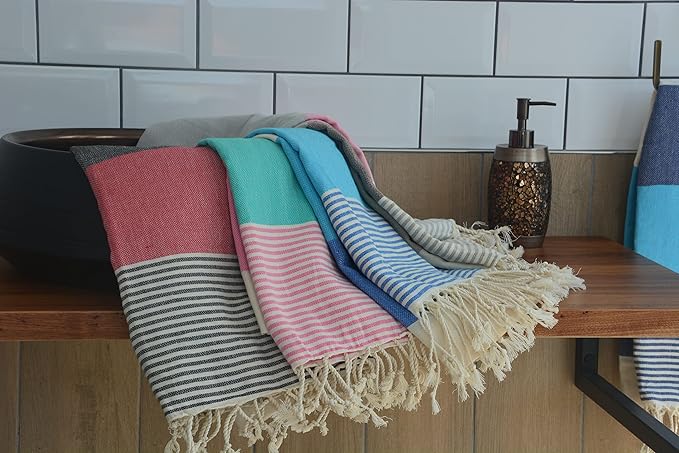 Turkish Beach Towel Peshtemal Blanket - %100 Cotton Pestemal Towel for Bath, Gym, Pool, Spa and Sauna, Set of 6 by Ali