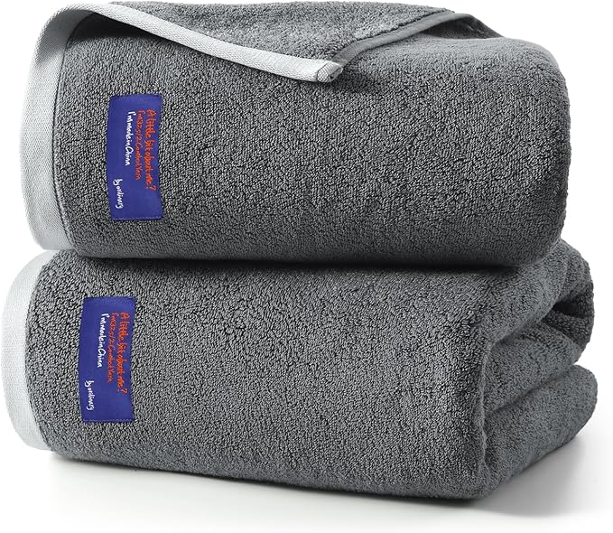 REDKISS 100% Cotton 2 Pack Luxury Bath Towels 27 x 54 Inches, Oversized Bath Towel Set, 600 GSM Ultra Soft Highly Absorbent Quick Drying Towels for Bathroom, Gym, Spa, Hotel, Light Grey