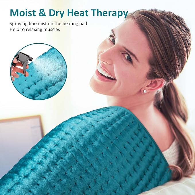 Electric Heating pad for Back/Shoulder/Neck/Knee/Leg Pain, Cramps and Arthritis Relief, 6 Fast Heating Settings, Auto-Off, Machine Washable, Moist Dry Heat Options, Extra Large 17" x33"