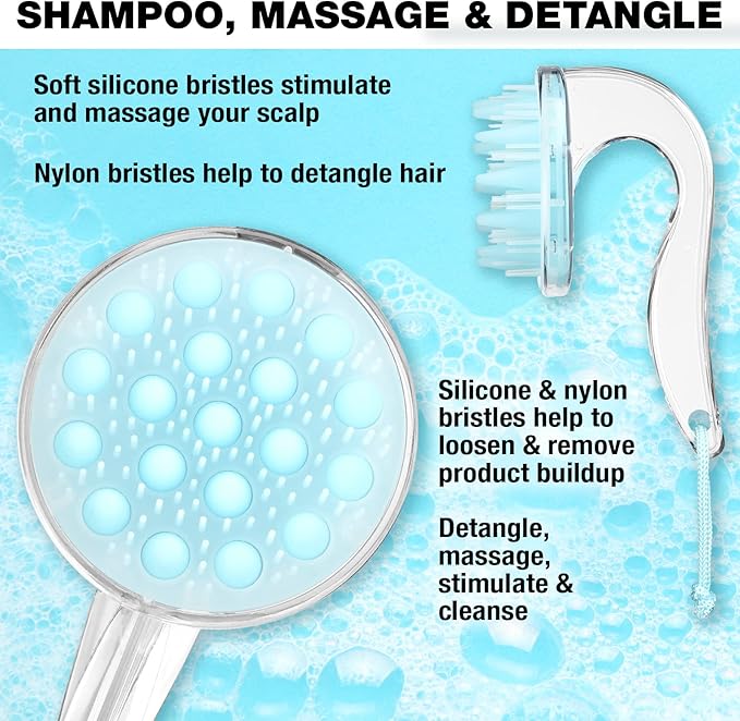 Conair Scalp Massager and Detangling Brush, Ideal for Use on Wet Hair, Clear Light Blue, 1 Count (Pack of 2)