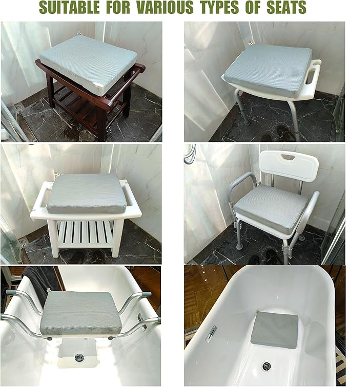 Shower Seat Cushion,Thickened Shower Chair Cushion 4D Air Fiber Material,Machine Washable and Fast Drying Suitable for Shower Seats Bathtub Baths, Poolside Scenes，Light Gray