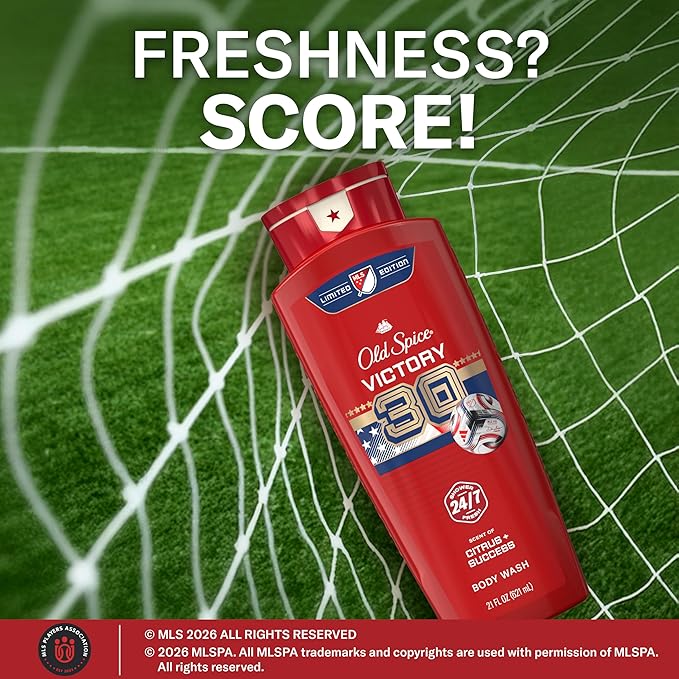 Old Spice Body Wash for Men, MLS Victory, Long Lasting Scent, Freshness that Lasts All Day, Cleanse & Refresh Skin, Limited Edition, Citrus + Success Scent, 21 oz