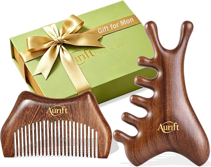 Mother’s Day Gift for Mom, Relaxation Gifts Set, Wooden Gua Sha Tool Set – Face & Scalp Manual Guasha Massager for Tension Relief, Portable Mini Wooden Massage Comb, Self Care Gift-Ready Box