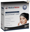 Medical Nation 21" Hair Net Disposable Bouffant Caps |Pack of 100, Black| Hairnets, Non-Woven, Non-Pleated Hair Cover |for Medical, Lab, Nurse, Tattoo, Food Service, Hospital, Cooking- Size 21" Black