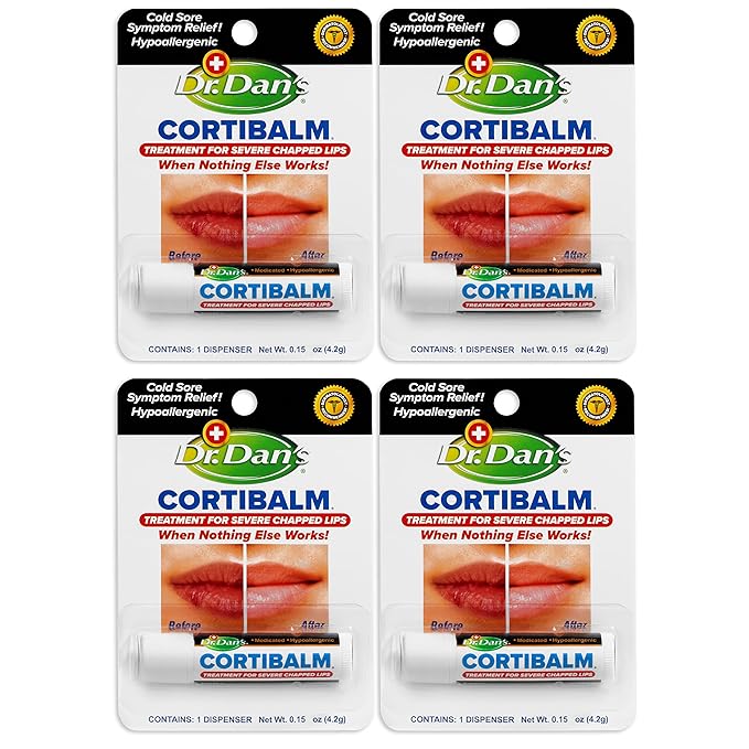 Dr. Dan's Cortibalm - 4 Pack - for Dry Cracked Lips - Healing Lip Balm for Severely Chapped Lips - Designed for Men, Women and Children