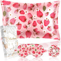Miss Adola 1Pack Mulberry Silk Pillow Case for Hair and Skin Standard 26"x20" Silk Pillowcase with Eye Mask & Scrunchie Soft Silk Pillowcase Sleeping for Women, Wife, Female - Strawberry