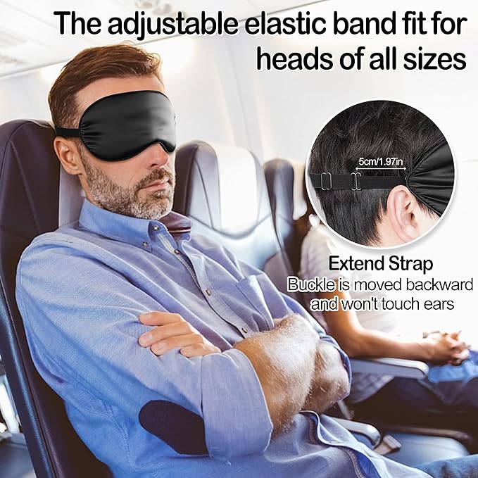 Sleep Mask Silk Eye Mask for Sleeping, Eye Cover Soft Satin Blindfold Adjustable Strap, Satin Blackout for Men & Women, Super Soft Eyeshade for Night Sleeping (Black)