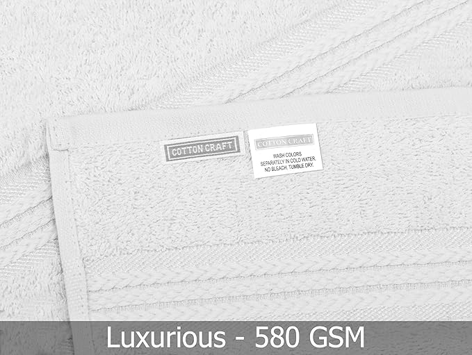 Cotton Craft Ultra Soft 6 Pack Hand Towels 16x28 White Weighs 6 Ounces Each - 100% Pure Ringspun Cotton - Luxurious Rayon Trim - Ideal for Everyday use - Easy Care Machine wash