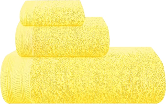 Ultra Soft 3 Pack Cotton Towel Set, Contains a Bath Towels 28x55 inch, a Hand Towels 16x24 inch & a Wash Coths 12x12 inch, Ideal Everyday use, Compact & Lightweight - Lime Yellow, Medium