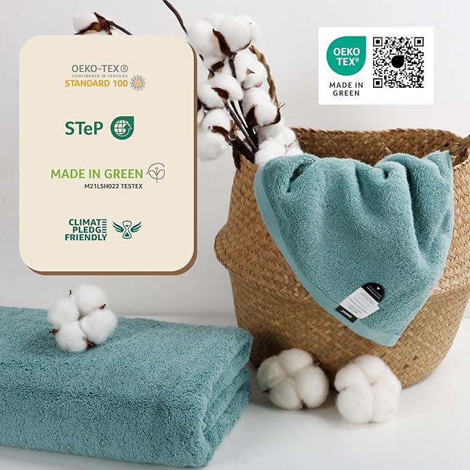 SEMAXE Blue Bath Towel, 100% Cotton Bath Towel with Hanging Loop, 55 x 27 Inch, Soft Absorbent & Quick Dry, for Bathroom & Travel
