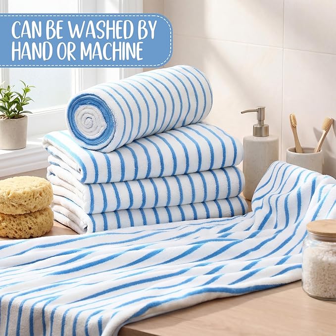 SmoothNovelty 16 Pack Microfiber Bath Towels Bulk 27'' x 60'' Oversized Size Bath Towel Highly Absorbent Extra Large Soft Drying for Beach Shower Summer Salon Sport Gym Party (Stripes,Blue)