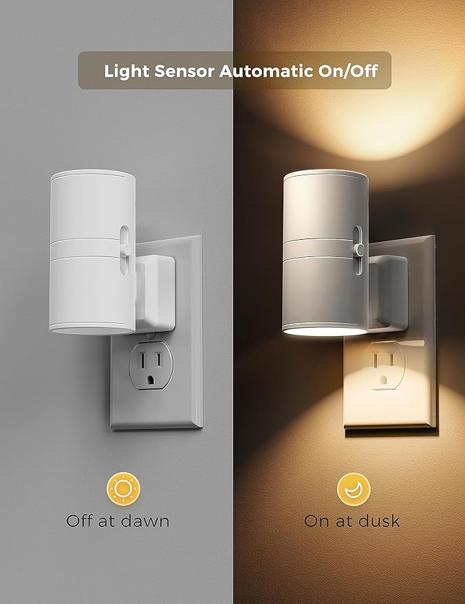 L LOHAS LED Night Light, Night Lights Plug into Wall, Dimmable Nightlight, 3000K Soft Light with Light Sensor, White Shade Nightlights Plug in Wall for Adults Hallway Bedroom Bathroom Kitchen, 4 Pack
