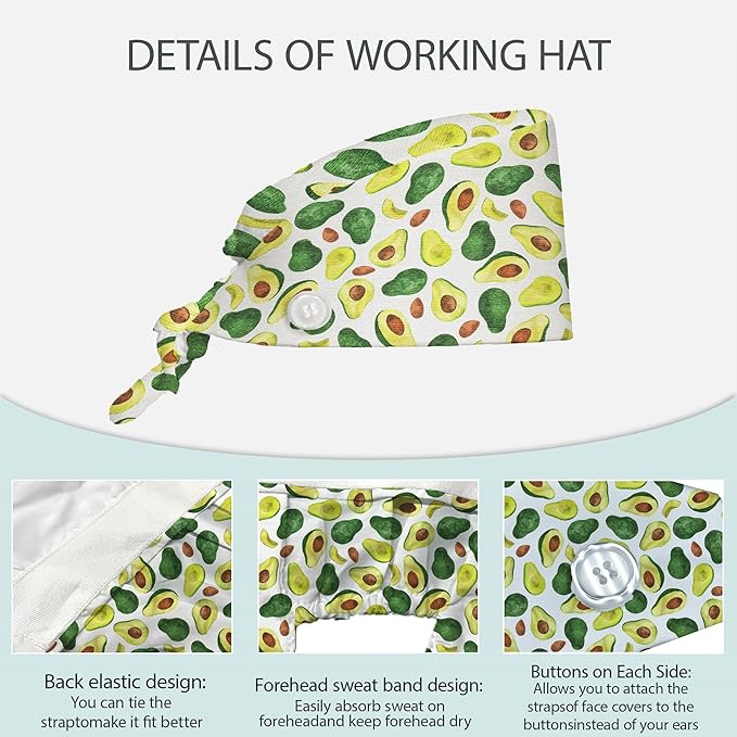 2 Pcs Working Cap with Sweatband for Women Men, Adjustable Cleaning Working Hats, Nurse Surgical Caps