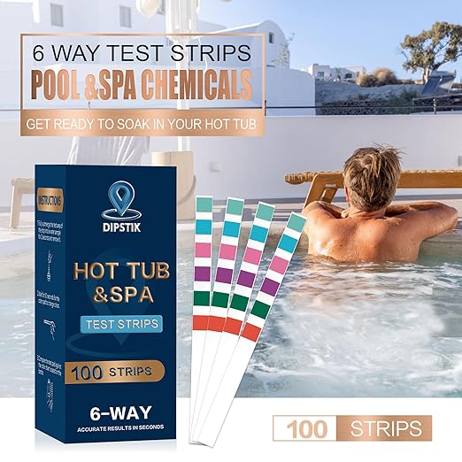 Dipstik Pool & Spa Test Strips - 6 in 1 Water Test for pH, Hardness, Bromine, Chlorine, 100 Counts