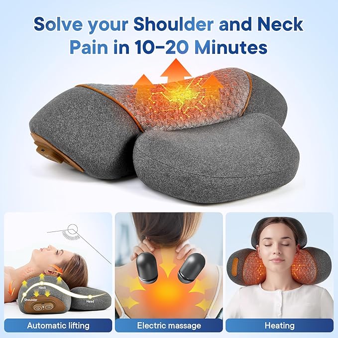 Mothers Day Gifts for Mom 3-in-1Rechargeable Neck Massager Pillow with Heat, Vibration & Traction, Deep Tissue Pain Relief, Neck Hump Corrector & Cervical Support for Home Office Travel